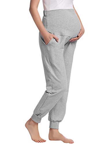 Joyaria Cotton Maternity Jogger Pants Over-the-Belly,Maternity Clothes - color: Grey, size: Large