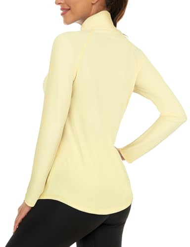 LURANEE Womens UPF 50+ Long Sleeve 1/4 Zip Pullover Athletic Hiking Running Workout Tops - color: Light Yellow, size: Small