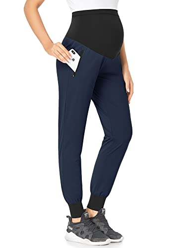 POSHGLAM Women's Maternity Joggers Casual Quick-Dry Active Pregnancy Scrub Pants - color: Dark Navy, size: Medium