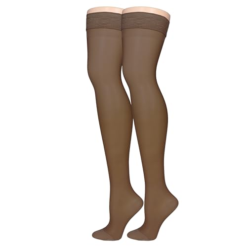 Truform Sheer Compression Stockings, 15-20 mmHg, Women's Thigh High Length, 20 Denier, Espresso, Small - color: Espresso, size: Small (1 Pair)