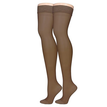 Truform Sheer Compression Stockings, 15-20 mmHg, Women's Thigh High Length, 20 Denier, Espresso, Small - color: Espresso, size: Small (1 Pair)