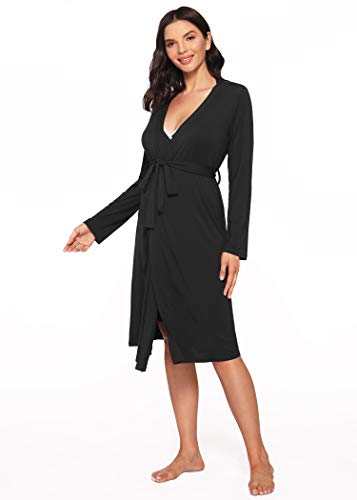 Latuza Women's Viscose Nursing Nightgown and Robe Set - color: Black, size: Medium