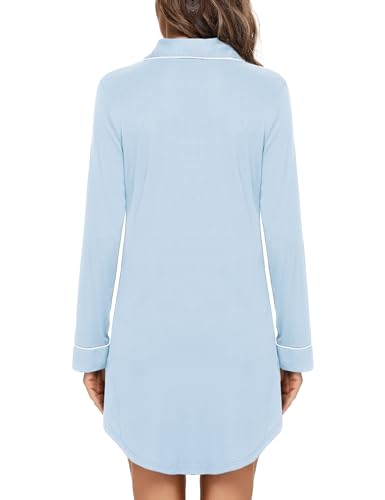 Anjue Long Sleeve Button Down Pajama Nightgowns for Women - color: 101light Blue, size: Large