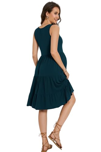 Smallshow Women's Sleeveless Ruffle Tank Maternity Dress - color: Teal, size: Small