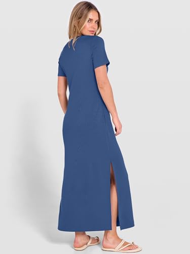 ANRABESS Womens Summer Maxi Dresses Wrinkle Free with Pockets - color: Deep Blue, size: Large