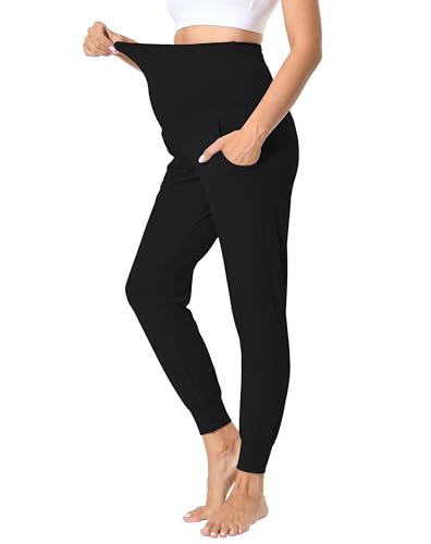 Foucome Women's Maternity Pants Comfy Stretchy Joggers Sweatpants - color: 2pack Black, size: Large