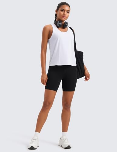 CRZ YOGA Pima Cotton Scoop Neck Tank Top - color: White, size: Large