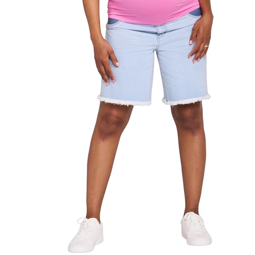 Motherhood Maternity Women's Under the Belly Denim Pregnancy Shorts with Side Elastic Panel Insets - color: Sara Light Wash, size: Medium