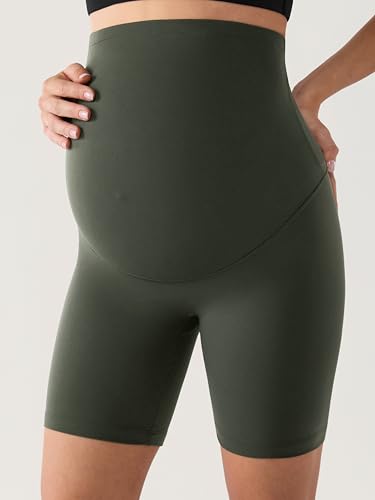 MOMANDA No Front Seam Maternity Biker Shorts 6" - color: Aspen Olive, size: Small