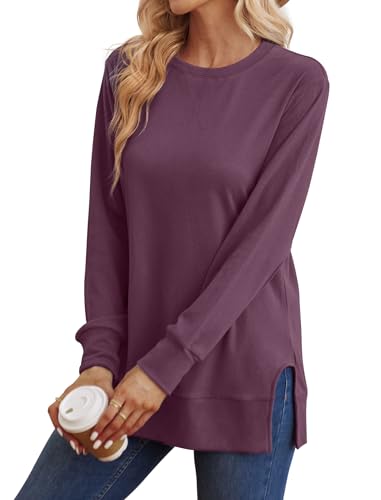 Saloogoe Sweatshirt for women Fall Outfits 2026 Fashion Long Sleeve Tops - color: 03-purple, size: Medium