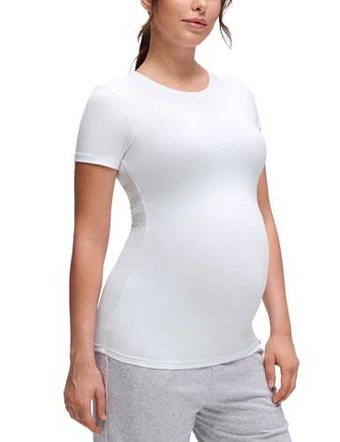 CRZ YOGA Maternity Crewneck T-Shirt - color: White, size: Medium