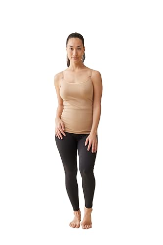 Ingrid & Isabel Nursing & Shaping Cami – Seamless Maternity Tank Top with Adjustable Straps & Easy Breastfeeding Access - color: Beige, size: Small