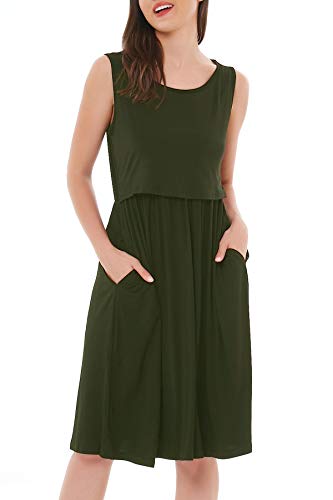 Smallshow Women's Sleeveless Nursing Dresses - color: Army Green, size: XX-Large