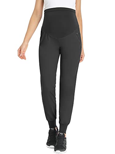 POSHGLAM Women's Maternity Joggers Casual Quick-Dry Active Pregnancy Scrub Pants - color: Black, size: X-Large