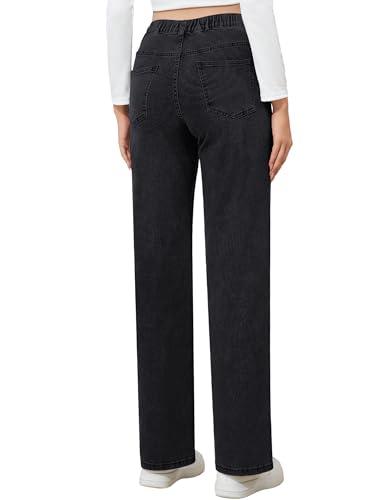 POSHGLAM Maternity Jeans Wide Leg Side Panel for Pregnancy & Postpartum, Comfy Stretch Denim Pants - color: Black, size: Small
