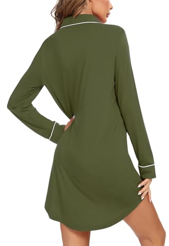 Samring Nightgowns for Women Long Sleeve Button Down Night Gown Sleepshirts - color: Army Green, size: XX-Large