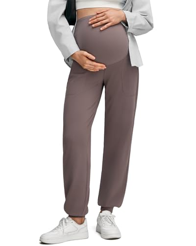 G4Free EverGoing Maternity Pants Over The Belly Pregnancy Joggers Workout - color: Taupe, size: Medium