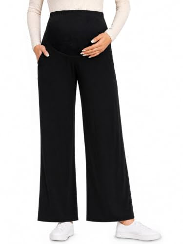 Yousify Womens Maternity Pants Casual Wide Leg Pregnancy Trousers - color: Black, size: Medium