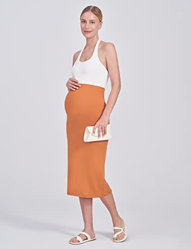 POSHDIVAH Maternity Skirt Over The Belly - color: Camel, size: Small