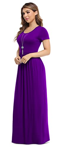 VIISHOW Women's Short Sleeve Loose Plain Maxi Dresses Casual Long Dresses with Pockets - color: Dark Purple, size: Medium