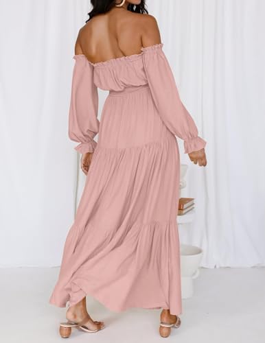 ZESICA Womens Fall Long Sleeve Boho Off Shoulder Maxi Dresses - color: Pink, size: X-Small