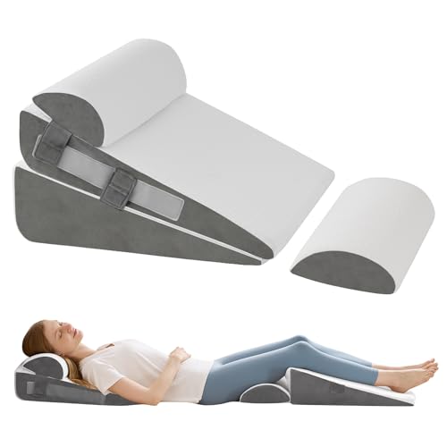 4Pcs Wedge Pillow Set for After Surgery,Acid Reflux Relief, Adjustable Bed Wedge Pillows for Sleeping,Anti Snore, Memory Foam Triangle Pillow for Back&Neck&Shoulder Pain Relief, White&Grey - color: White/Grey, size: 12 IN+2 Head pillow
