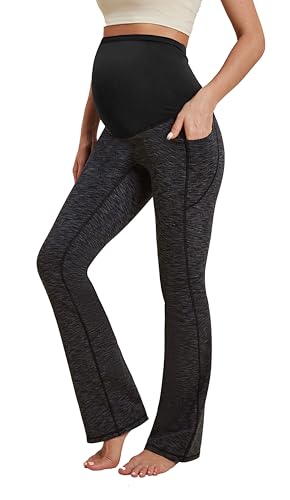 Fleece Lined Maternity Pants for Women Soft Maternity Leggings Over Belly - color: Spacedye Mattblack, size: Medium