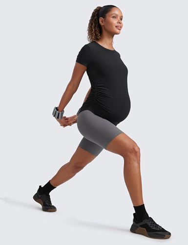 CRZ YOGA Maternity Side Ruched T-Shirt - color: Black, size: Small