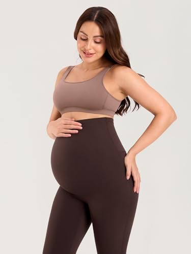 MOMANDA Seamless Maternity Leggings 25" - color: Hot Fudge Brown, size: Large