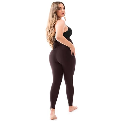 SINOPHANT Maternity Leggings with Pockets Over Belly Yoga Pants - color: Dark Brown, size: Large
