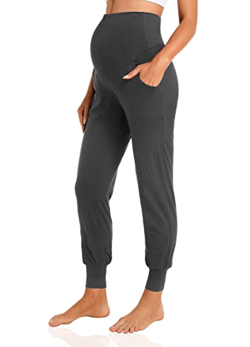 V VOCNI Women's Maternity Joggers Pants Pregnancy Sweatpants - color: A-black/Dark Grey, size: Small
