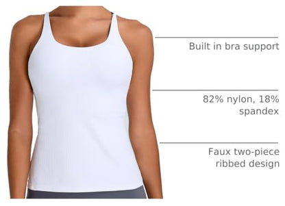 BMJL Womens Workout Tops Built in Bra Open Back Tank Top Running Gym Shirts - color: White, size: X-Large