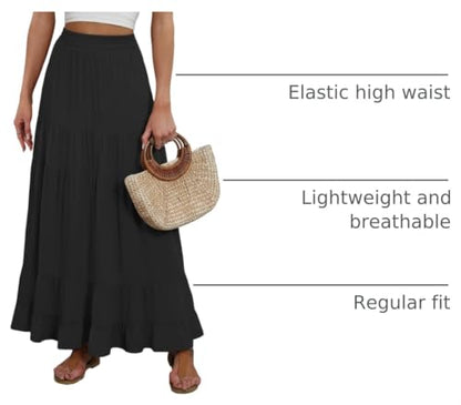 ANRABESS Women’s Summer Flowy Maxi Skirts with Pockets - color: Black, size: Small