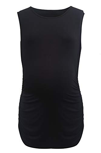 Smallshow Women's Maternity Tank Tops Sleeveless Ruched Pregnancy Clothes 3-Pack - color: Black-deep Green-white Stripe, size: XX-Large