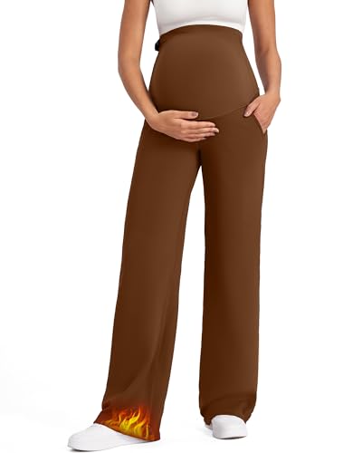 G4Free Fleece Lined Maternity Yoga Pants Winter Pregnancy Work Trousers - color: Dark Coffee, size: Small