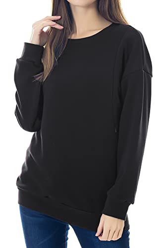 Smallshow Fleece Maternity Nursing Sweatshirt Long Sleeve Breastfeeding Tops - color: Black, size: Small