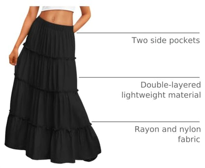 Trendy Queen Maxi Skirts for Women Boho Skirt with Pockets Summer Outfits - color: Black, size: X-Large
