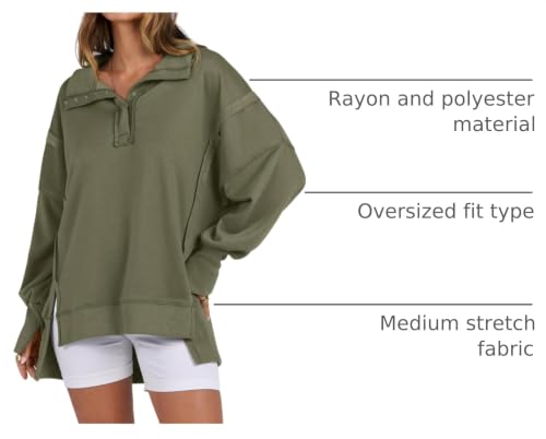 ANRABESS Sweatshirt for Women Oversized Casual Fall Henley Pullover Top - color: Army Green, size: Medium