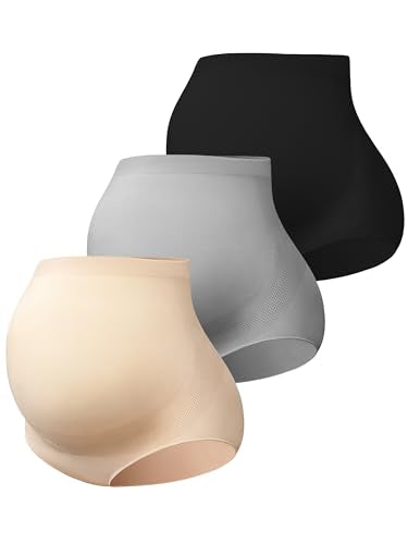 Maternity Underwear Over Bump, Pregnancy Panties Belly Support, Multi Pack - color: Black/Beige/Grey, size: XX-Large