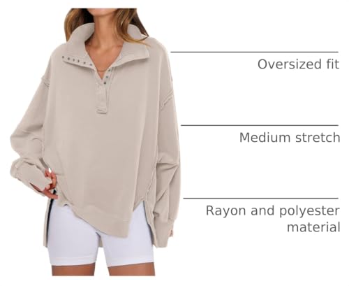 ANRABESS Sweatshirt for Women Oversized Casual Fall Henley Pullover Top - color: Apricot, size: Small