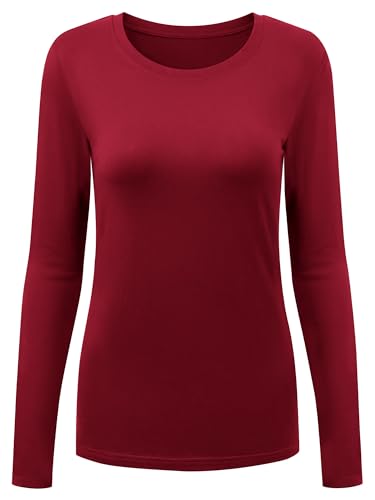Underscrub Long Sleeve Women Crew Neck Comfort Tee, Scrub Undershirt - color: Burgundy, size: Small