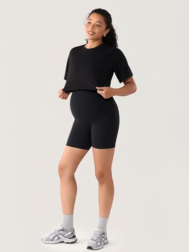 MOMANDA Seamless Maternity Biker Shorts 6" - color: Black, size: X-Small