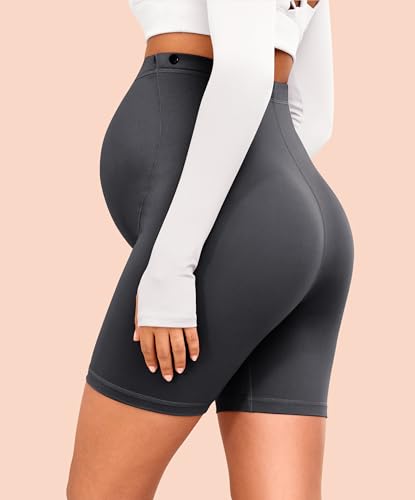 VALANDY Creamlush 4 Pack Maternity Shorts Over the Belly 5"/8" - color: 5 Inch - Black*2/Dark Grey/Navy Blue, size: Small
