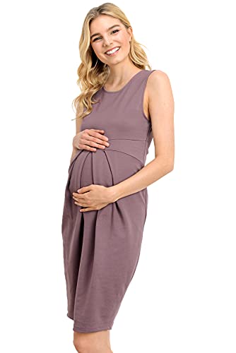 Womens Front Pleat Knee Length Midi Maternity Dress - color: Dark Rose, size: Medium