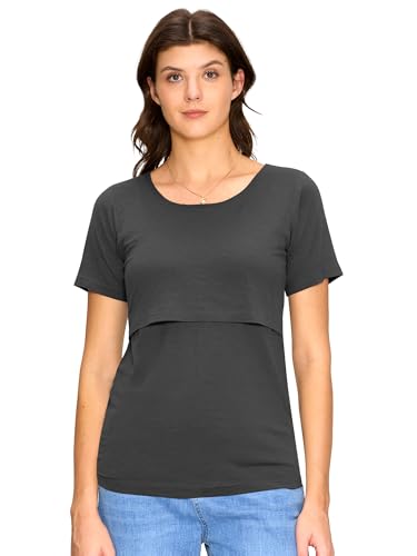 3 Pack Women's Nursing Tops, Breastfeeding Shirts Short Sleeve - color: Dark Grey/Dark Green/Teal, size: XX-Large