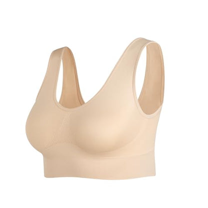 Women's Wireless Sleep Bras Unpadded Seamless Comfort Bras Throw-on Wirefree Bralettes 3 Pack - color: 1*beige, size: Medium