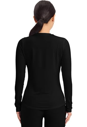 Cherokee Underscrub Long Sleeve Women’s Knit Tee Nursing Underscrubs Crew Neck Layering Top for Women - CK773 - color: Black, size: Medium