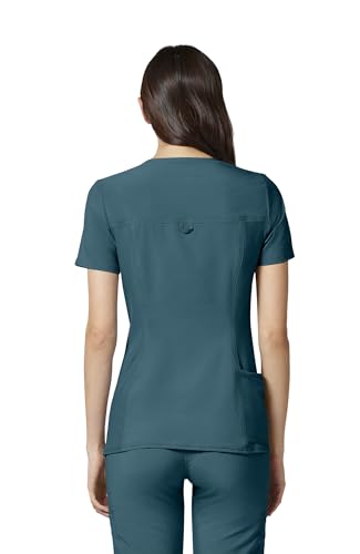Cherokee Women's Medical Scrub Top Iflex V-Neck Knit Panel Top CK605 - color: Caribbean Blue, size: 3X-Large Plus