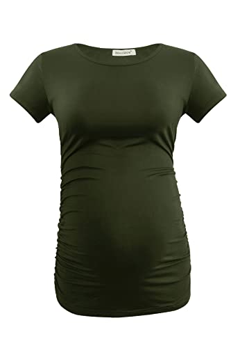 Smallshow Women's Side Ruched Tunic Maternity Shirts 3 Packs - color: Army Green-deep Grey-teal(3 Pack), size: Medium