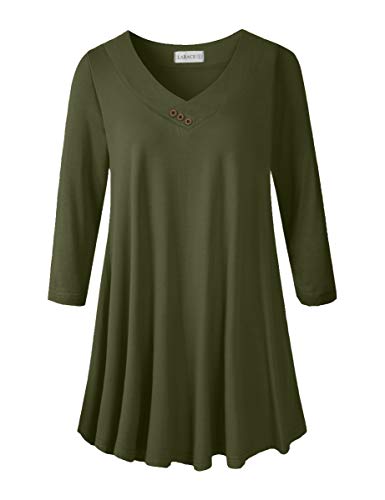 LARACE Plus Size Tunic Womens 3/4 Sleeve Tops V Neck Swing Loose Blouses - color: Army Green, size: Large